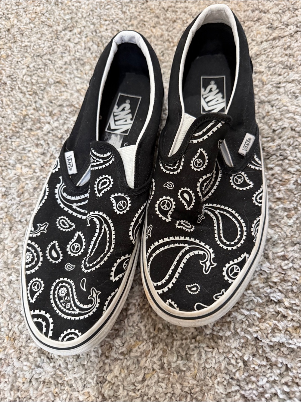 Vans Black & White Paisley Slip-On Sneakers